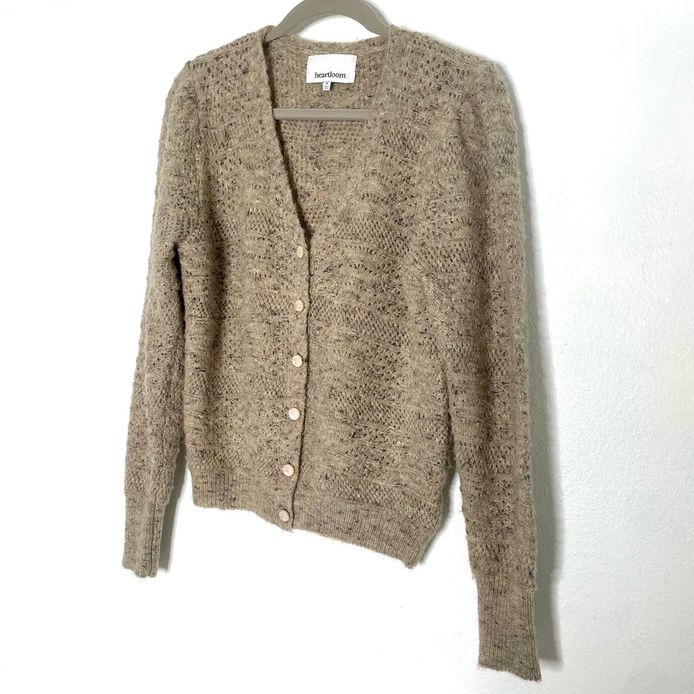 Heartloom Tan Textured Knit Cardigan Grandpa Sweater Neutral - Picture 2 of 10